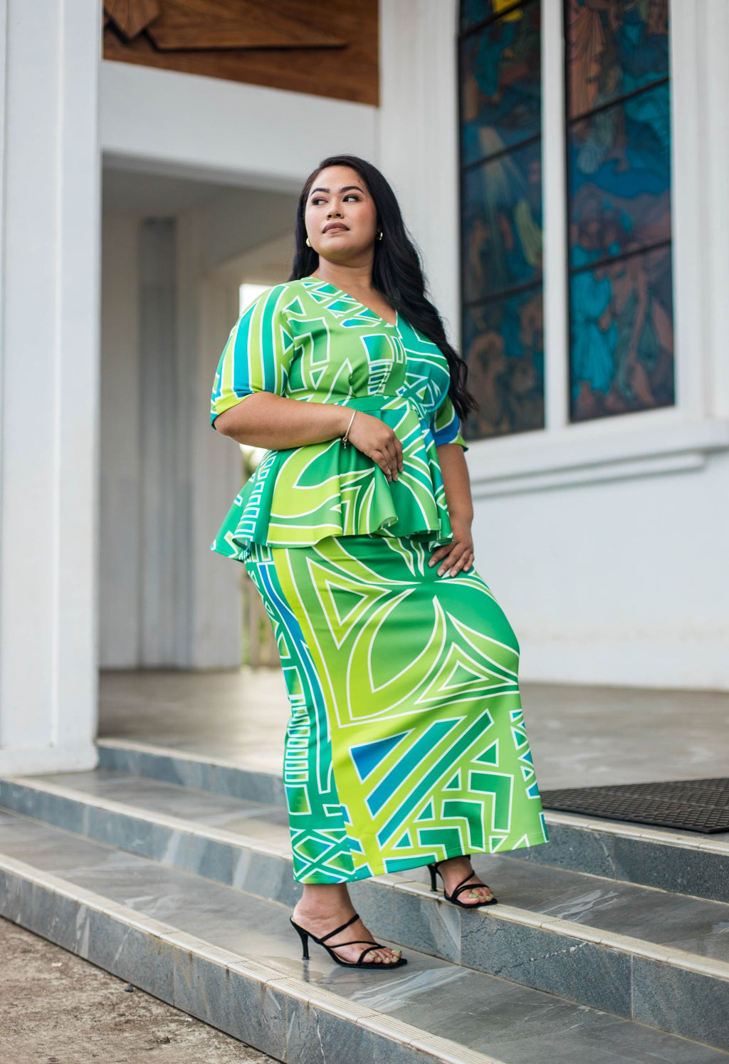 Eveni Pacific Ladies Puletasi Set - Verdant Splash
