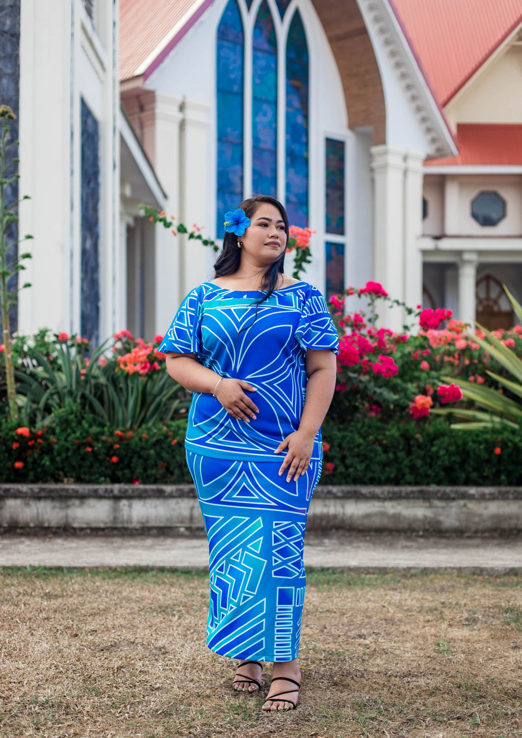 Eveni Pacific Ladies Puletasi Set - Tropical Azure
