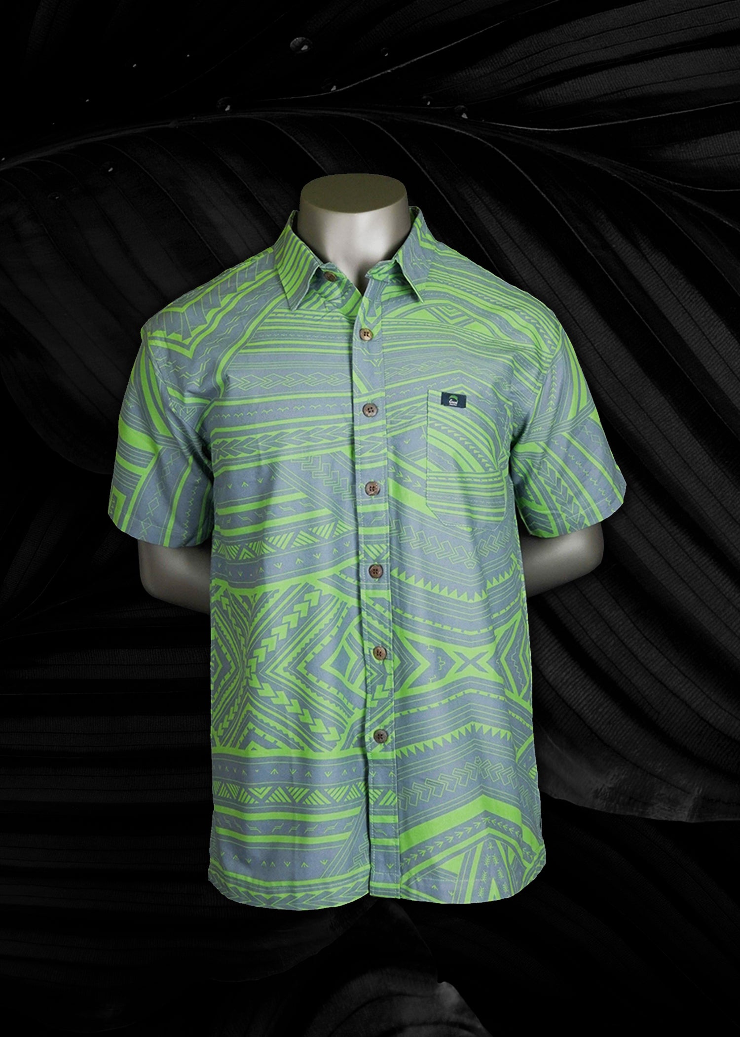 Eveni Pacific Men's Classic Elei Shirt - Bird Black/Green