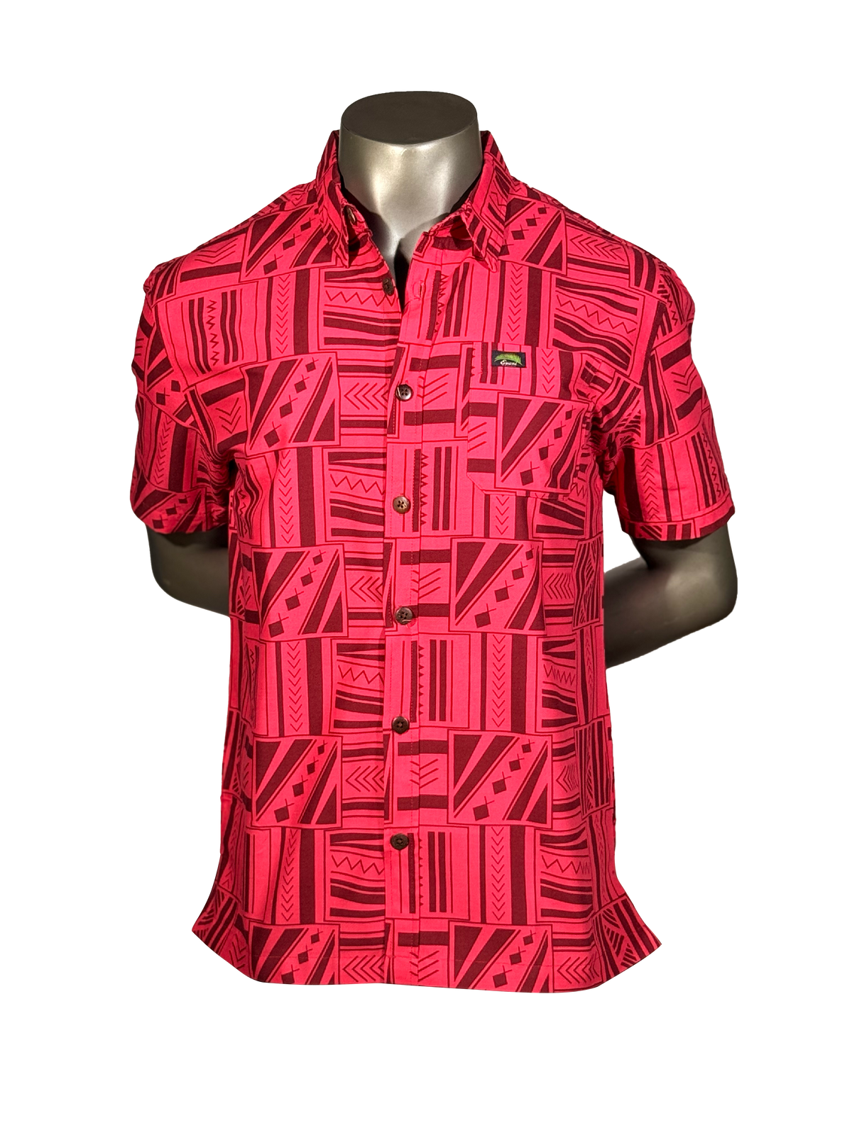 Eveni Pacific Men's Classic Elei Shirt - Lipstick Palm Red