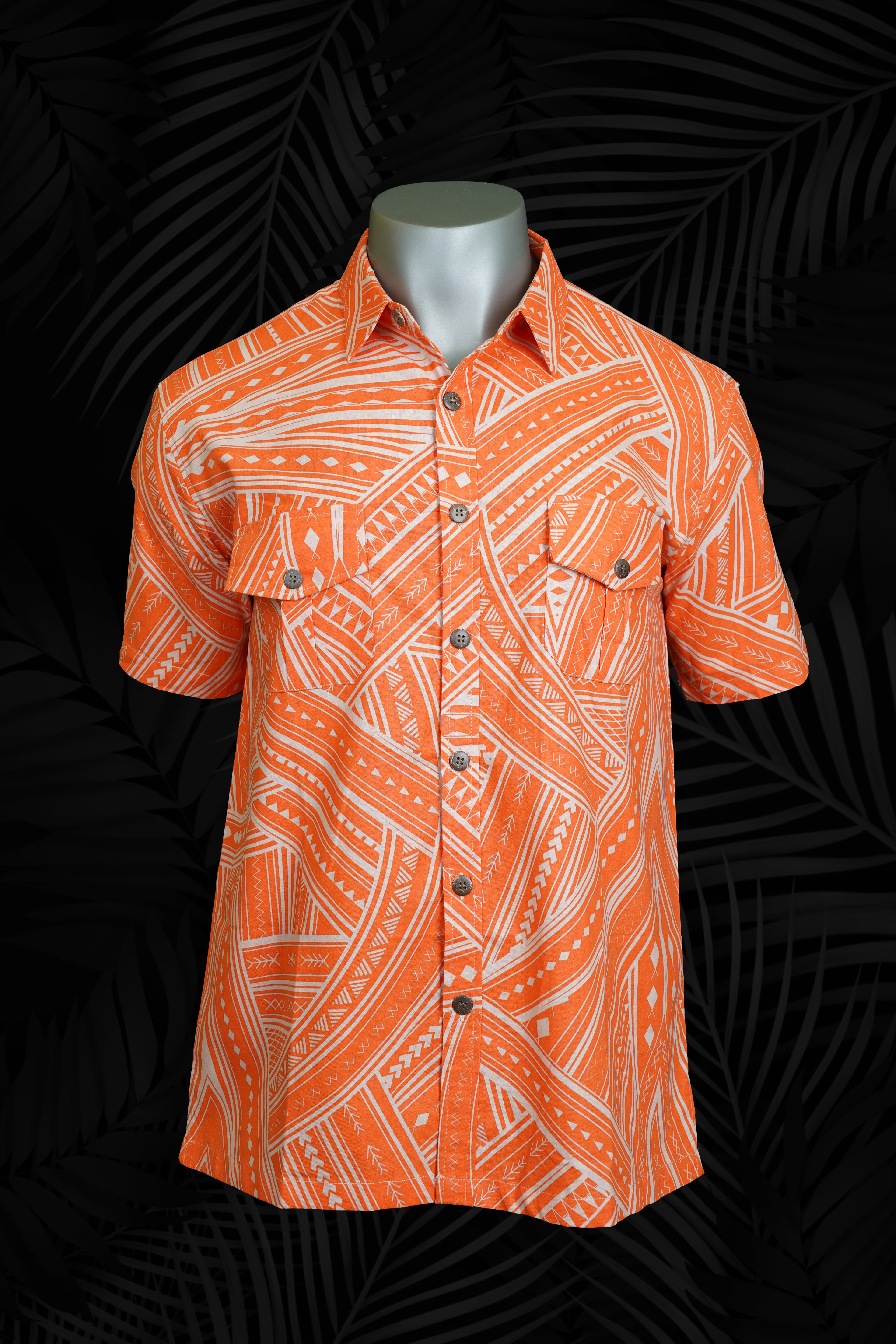 Eveni Pacific Men's Safari Shirt - Mango Tango